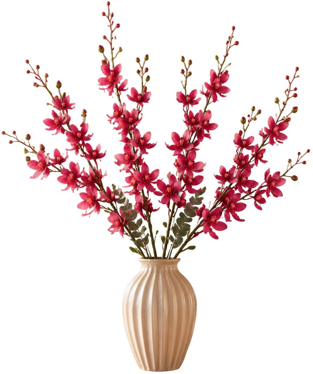 Mica Decorations Kunstbloem Orchidee Floristic - 3x - H95 cm - roze - kunststof - stelen kunstbloemen - boeket - kleine bloemetjes Fuchsia