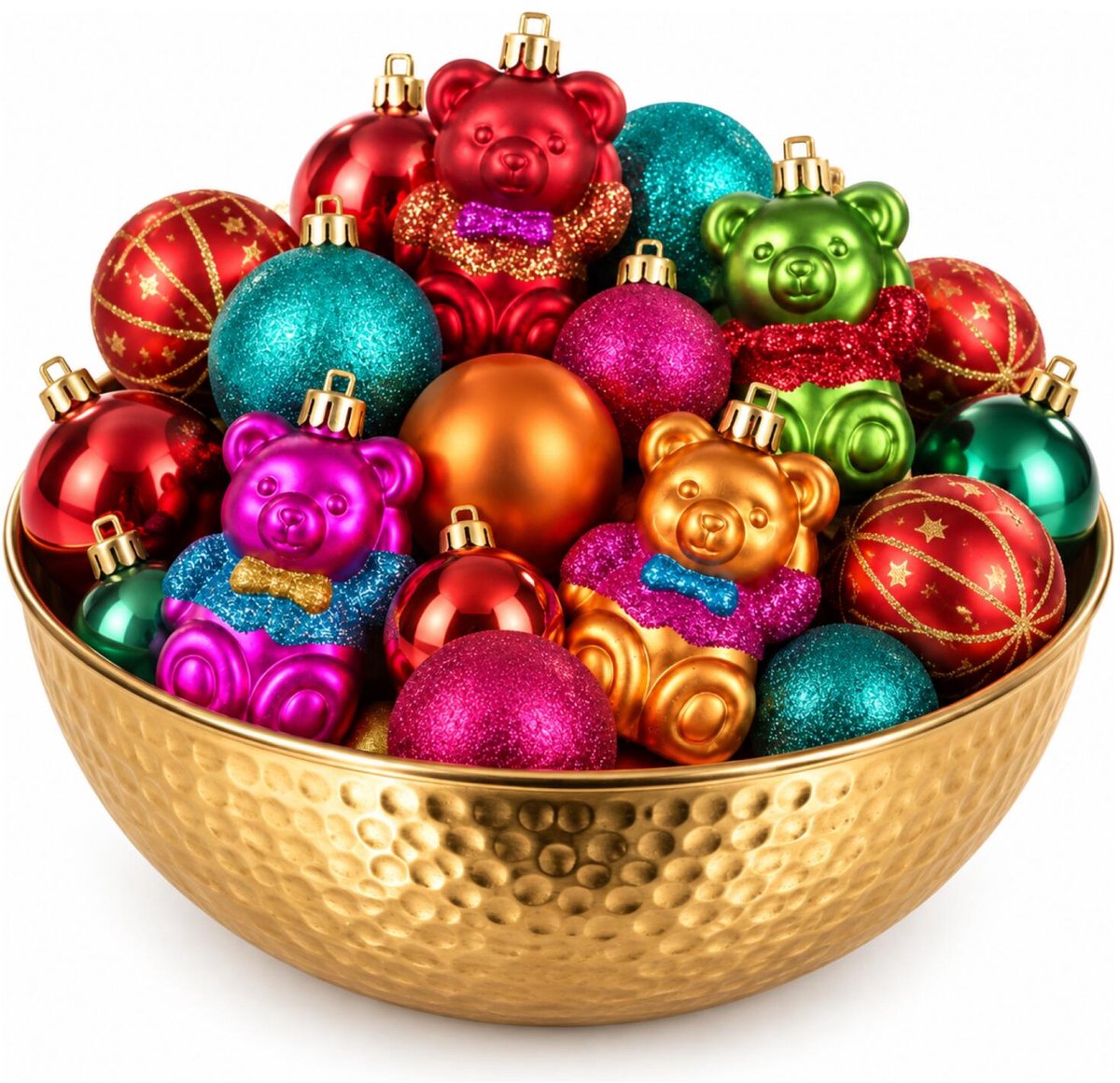 Inge Christmas Kerstballen en beertjes ornamenten - 31x st - gekleurd - kunststof
