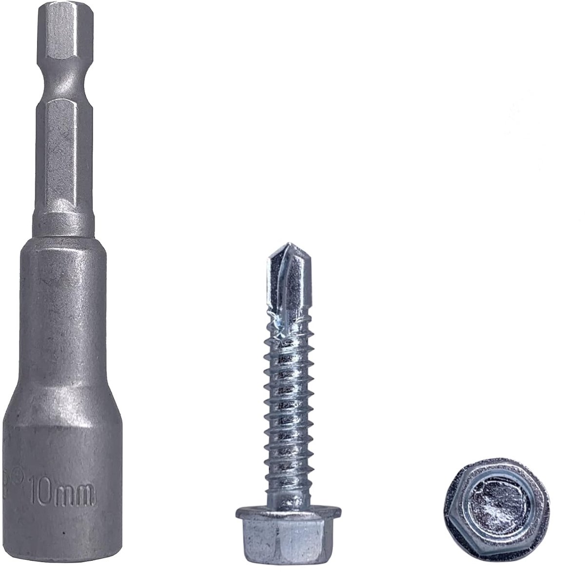 (Pack van 30 stuks) DIN 7504 K verzinkt staal 6,3 x 32 mm schroeven, zelfborende plaatmetalen schroef, zeskantsluitring, zelftikkend (30, 6,3 x 32 mm)