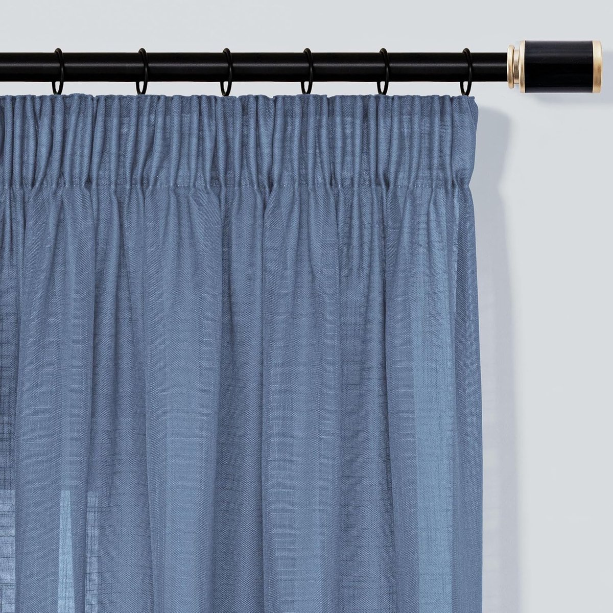 Gordijn met plooiband, lusgordijn, set van 2, gordijnen, half-transparant, linnenlook, gordijnen, H 160 x B 140 cm, smogblauw