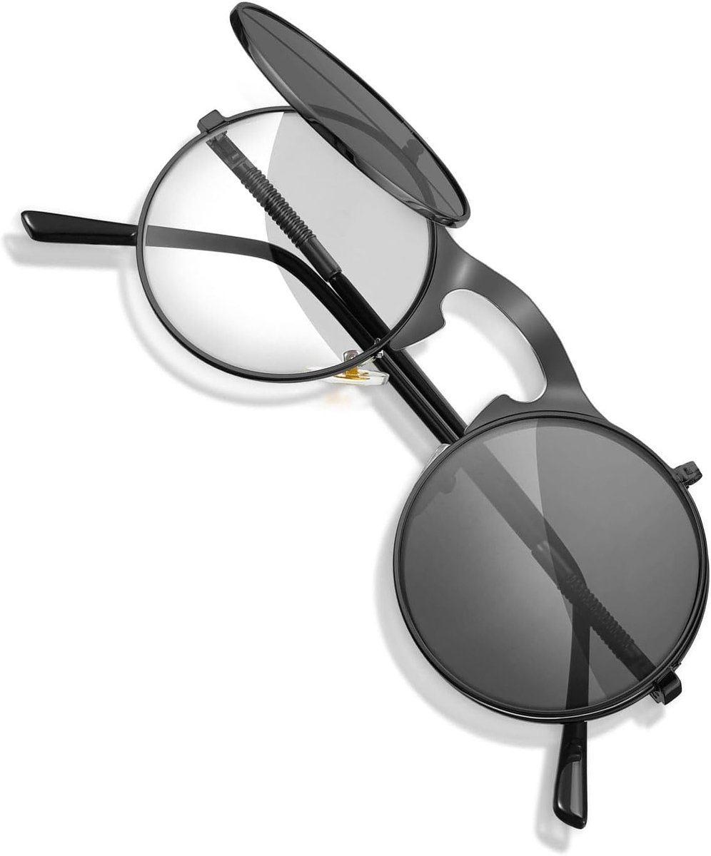 Flip-Up Zonnebril, Retro Ronde Zonnebril, Heren Vrouwen, Hippie Metalen Frame