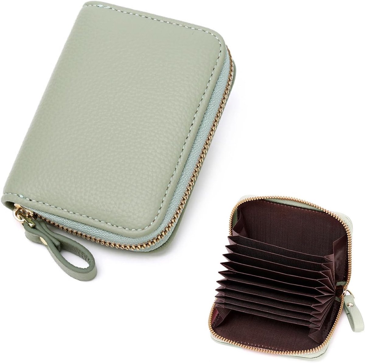 Dames Portemonnee Creditcardhouder Compacte Portefeuille Met Rits Accordeon Kaartetui Pashouder Kleine Portemonnee Organizer Voor Pasjes en Contant Geld (Groen)