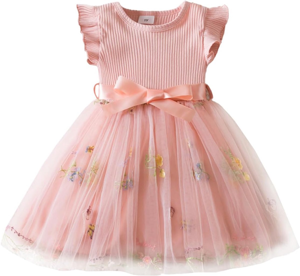 Tule-jurk voor peuters, meisjes, met ruches, mouwloos, bloemenborduurwerk, sterrenhemel, kleurverloop, babymeisjes, kleding