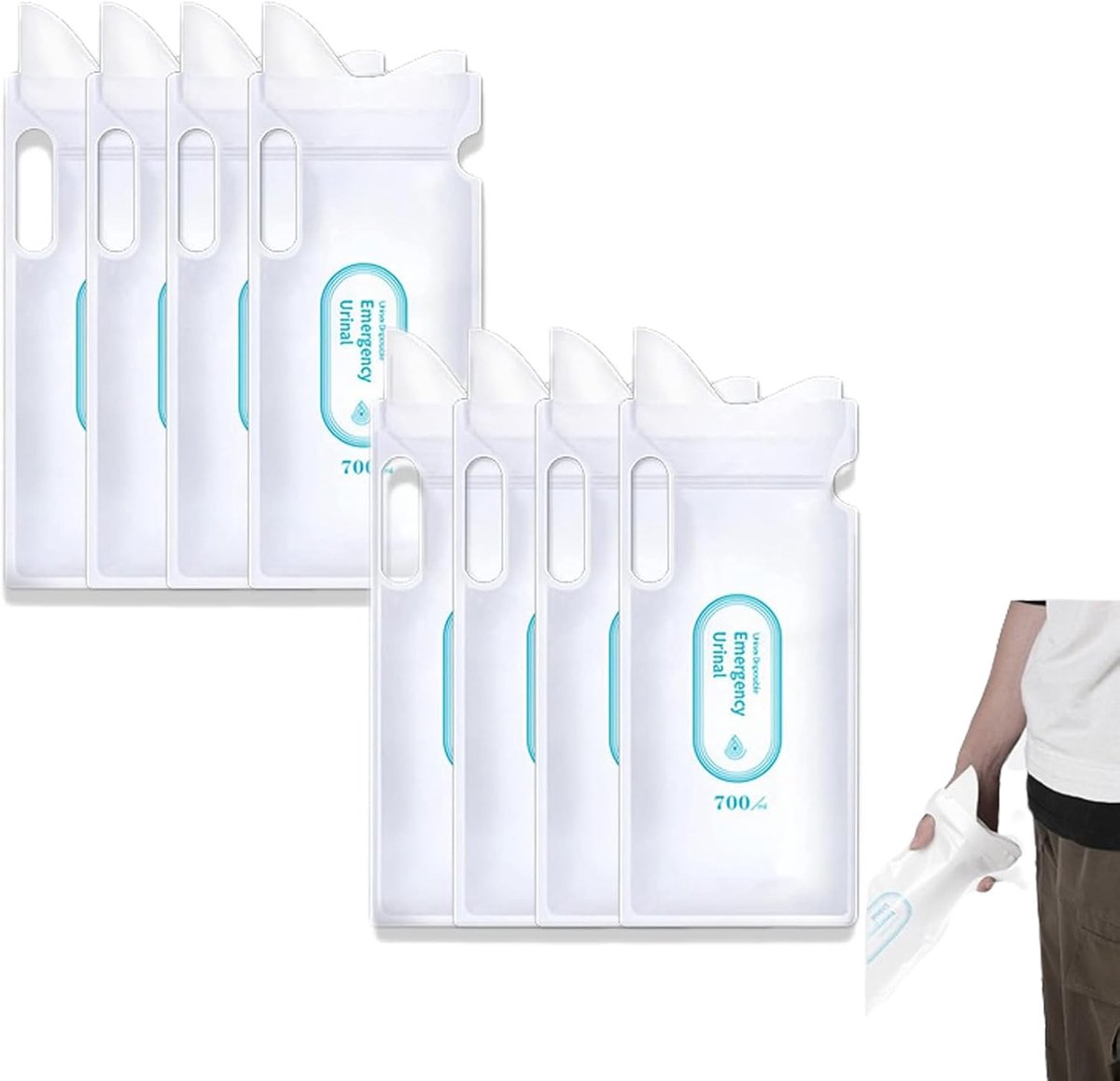 8 Stuks 700 ML Draagbare Urinezak, Draagbaar Nood WC, Wegwerp Urinezakken, voor Noodgevallen, Camping, Reizen, Uniseks