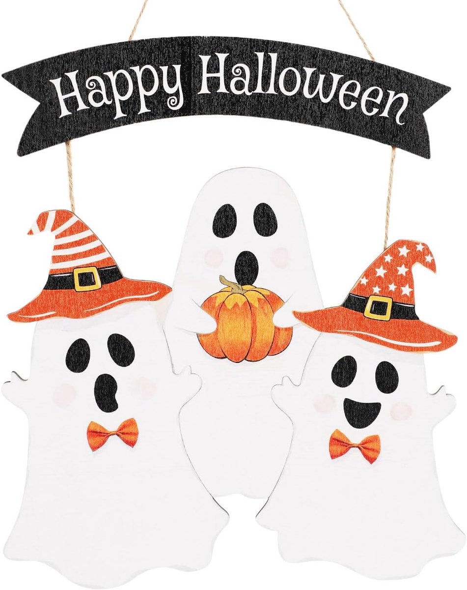 Halloween Deurbord, Schattig Happy Halloween Voordeurhanger Houten Boo Halloween Deurdecoratie voor Muur Veranda Kransdecor Feestartikelen Binnen Buiten