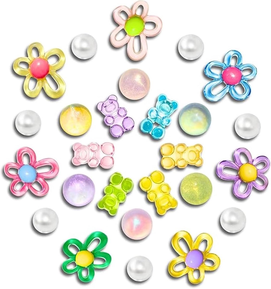 Bedels voor klompsandalen - bloemen, hart, ster, parel en gummy beer decoraties voor meisjes, tieners en vrouwen, doe-het-zelf feest- en verjaardagsaccessoires