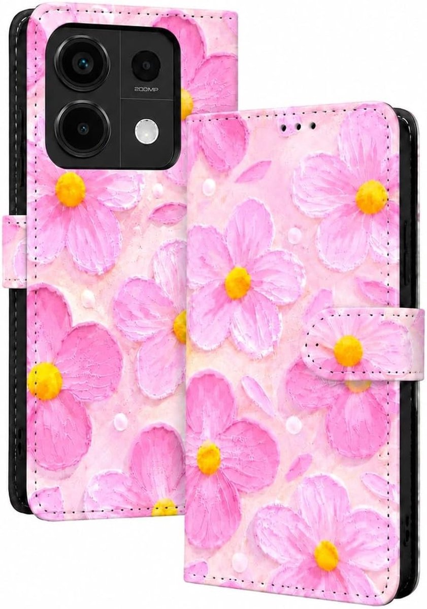 Telefoonhoesje voor Xiaomi Redmi Note 13 Pro 5G / POCO X6 5G,PU leren Portemonnee Bloemen Kaarthouder Standaard Magneetsluiting Flip Bookcase Schokbestendig Beschermhoes voor Dames-FH