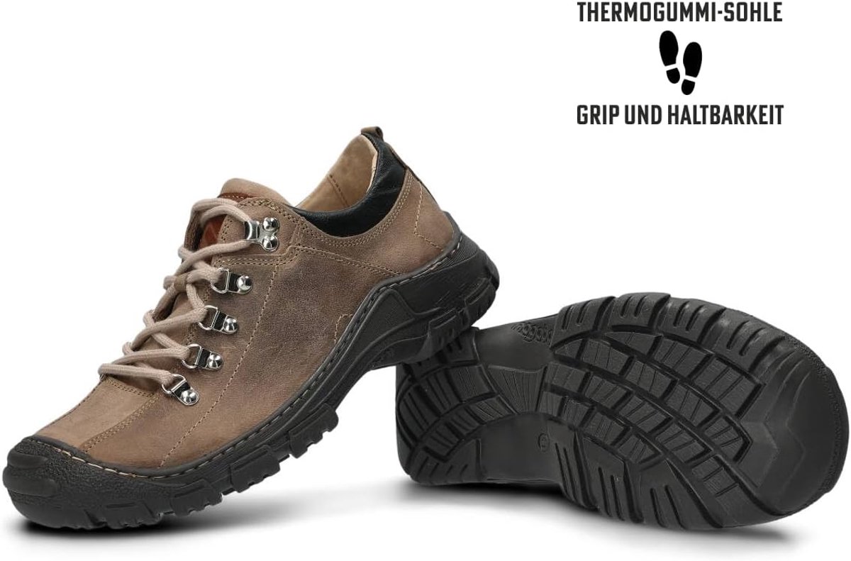 Nagaba - Wandelschoenen voor heren - Trekkingschoenen voor heren - Herenschoenen, outdoorschoenen, heren echt leer, met veters - Leren schoenen met antislipzool