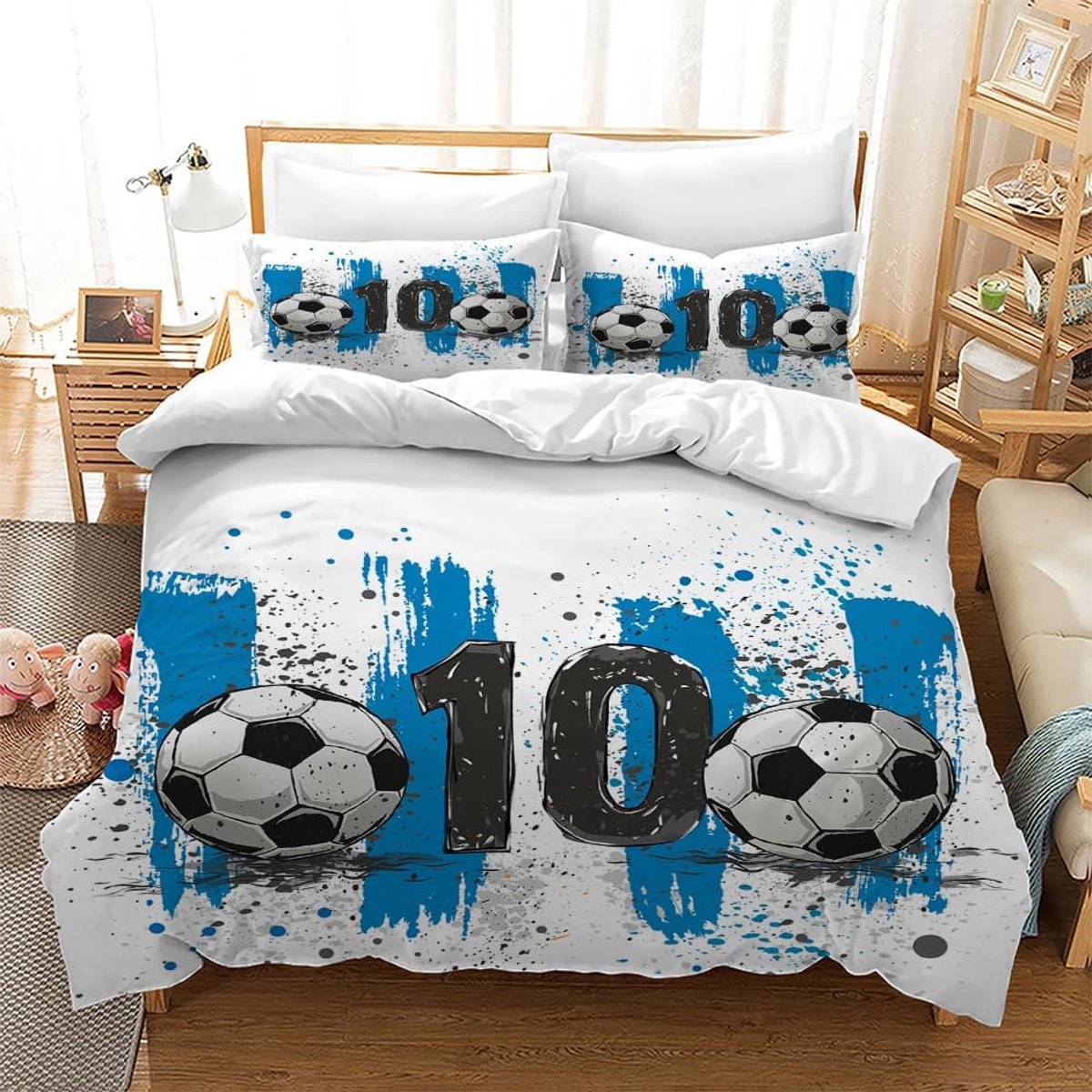 Dekbedovertrek 3D Voetbal Beddengoed voor Kinderen Voetbalsport Thema Dekbedovertrek Microvezel Kinderdekbedovertrek + 2 Kussenslopen 50 x 75 cm (ZQ5, 220 x 240 cm)