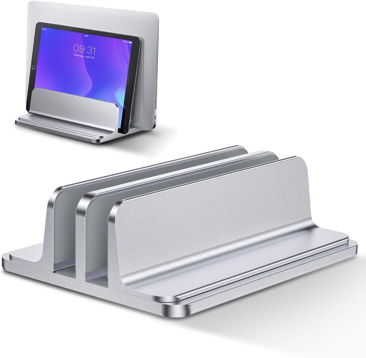verticale laptopstandaard, verstelbare aluminium laptopstandaard voor MacBook Pro/Air, iPad, Surface, HP, Lenovo, tablet en andere laptops, zilver