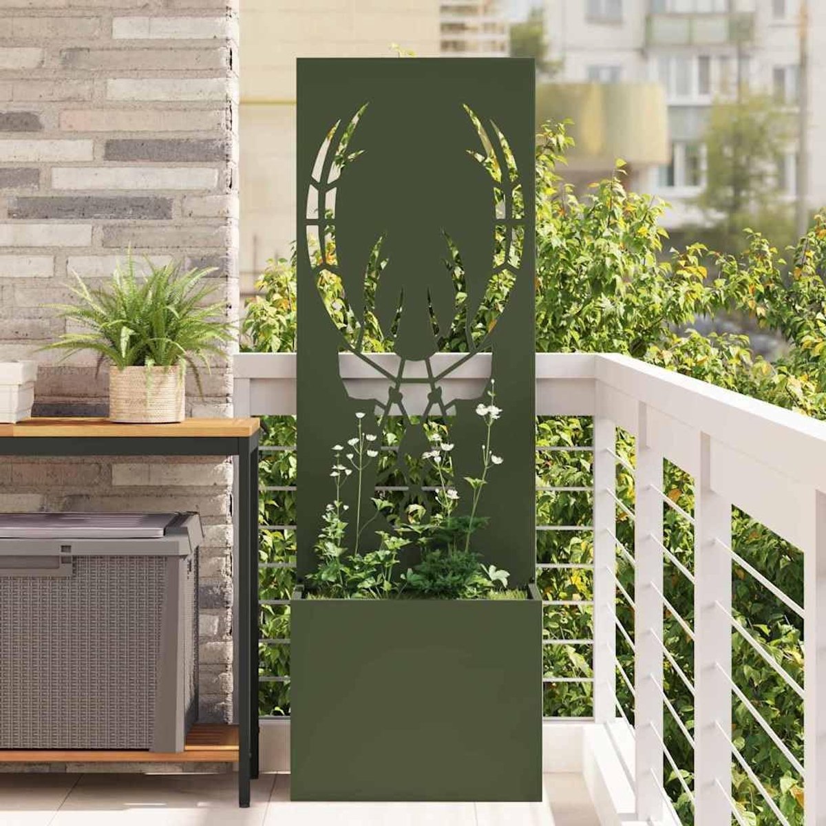 Tuininkijkbescherming met dierenpatroon, olijfgroen, 50 x 150 cm, metalen inkijkbescherming voor terras en tuin