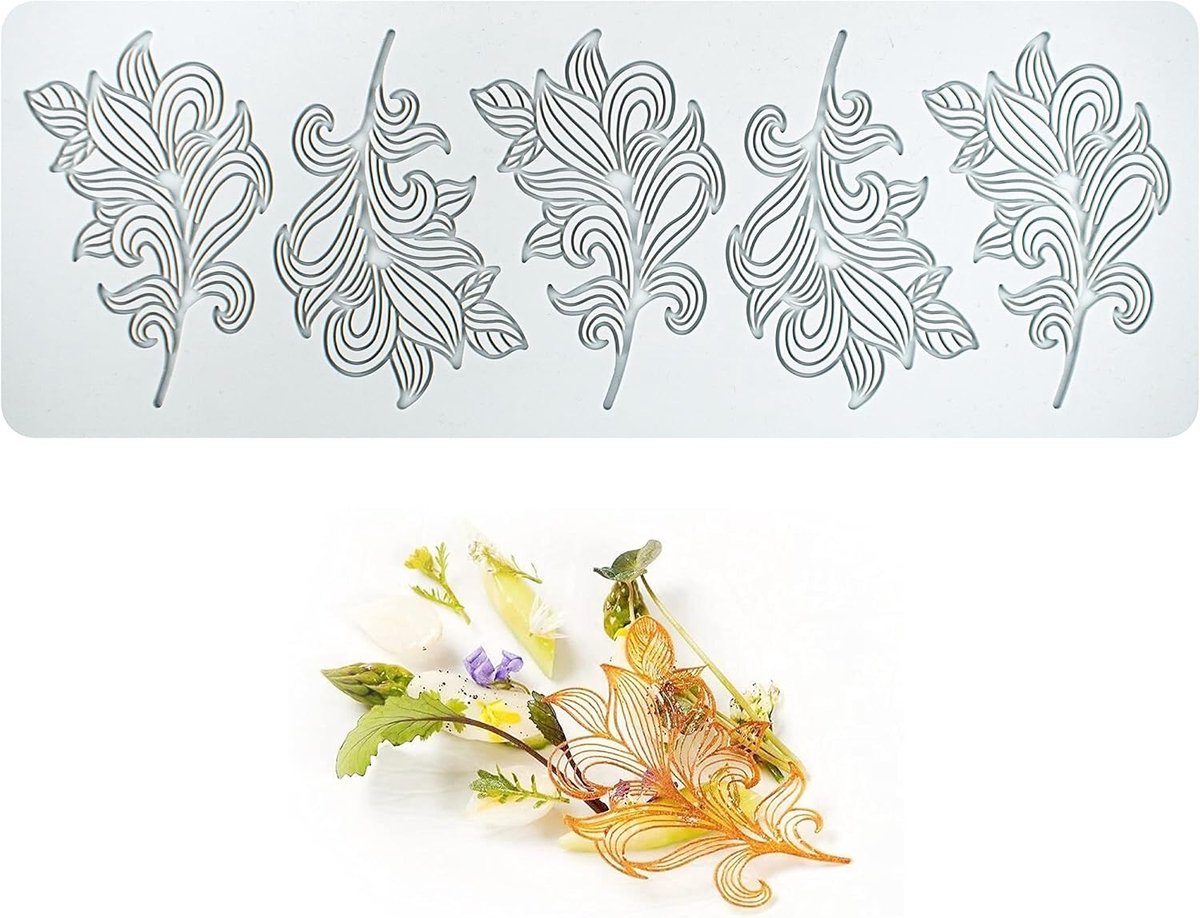 Fondant Lace Mat, Sugar Craft Impression Mold Edible Cake Molecular Cuisine Decorating, 5 Holes Leaf