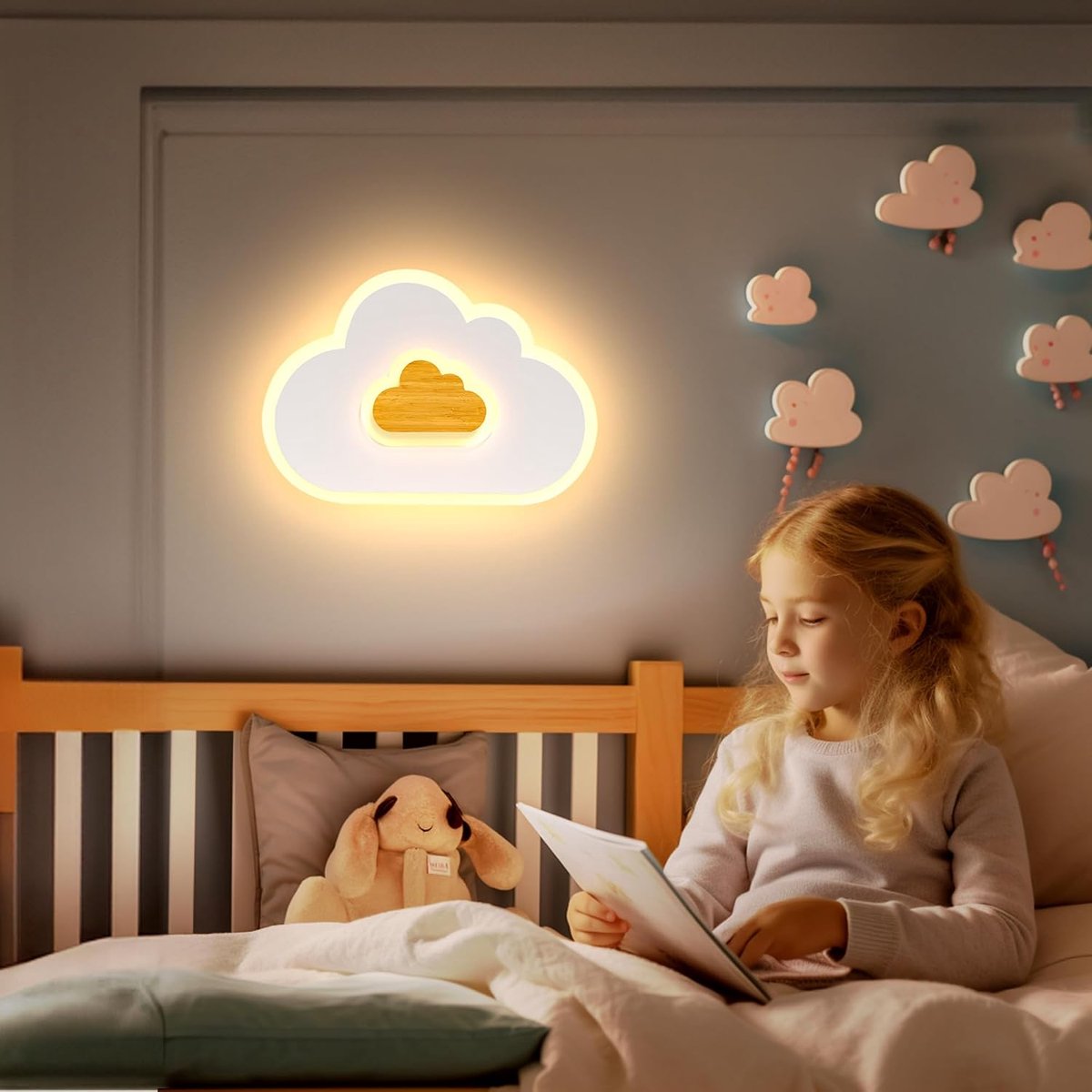 Plafondlamp slaapkamer kinderkamerlamp plafondlamp wolken plafondlampen voor kinderen wolken wandlamp hout 17W 3000K baby plafondlamp jongens voor kinderkamer, speelgoedkamer Lampen, 30cm