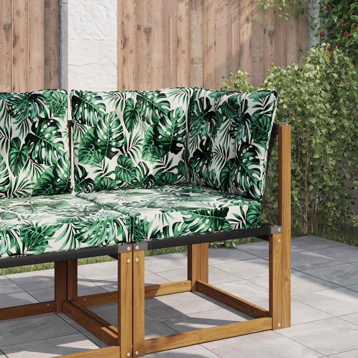 Bankkussen voor buiten, 3 stuks, bladpatroon, polyester, rugkussen, palletkussen, zitkussen, voor palletmeubels, tuinmeubelen, 900807