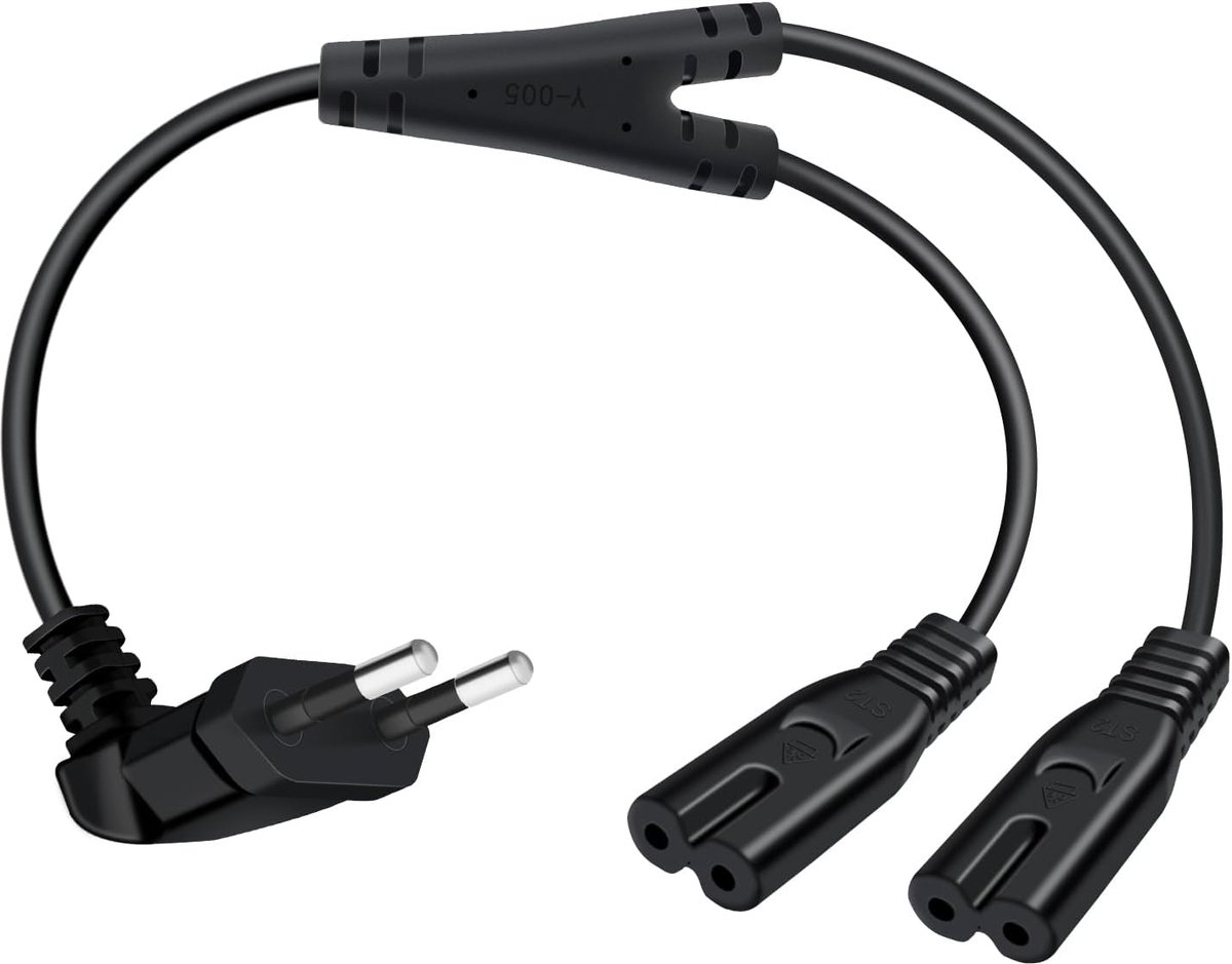 Euro C7 Dubbele 2.5A 250V Voedingskabel Type C Europese aansluiting naar C7 Vrouwelijke aansluiting voor PS4, PS5, TV, Draagbare Computer (Zwart, 0.5 m)