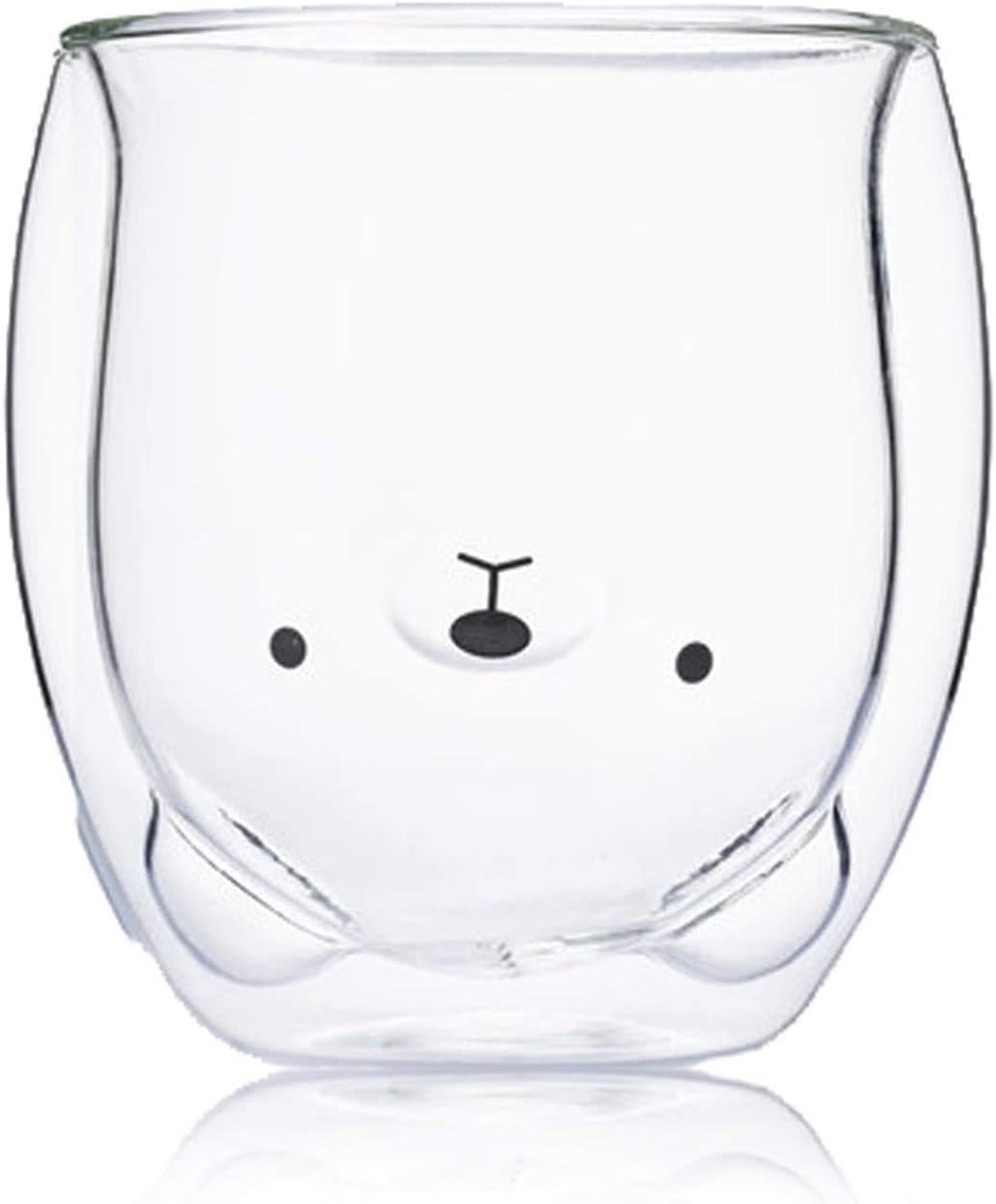 Mok dubbelwandige glazen koffiekop gepersonaliseerde melkmok theekop voor 250ml/8.8 oz, beer