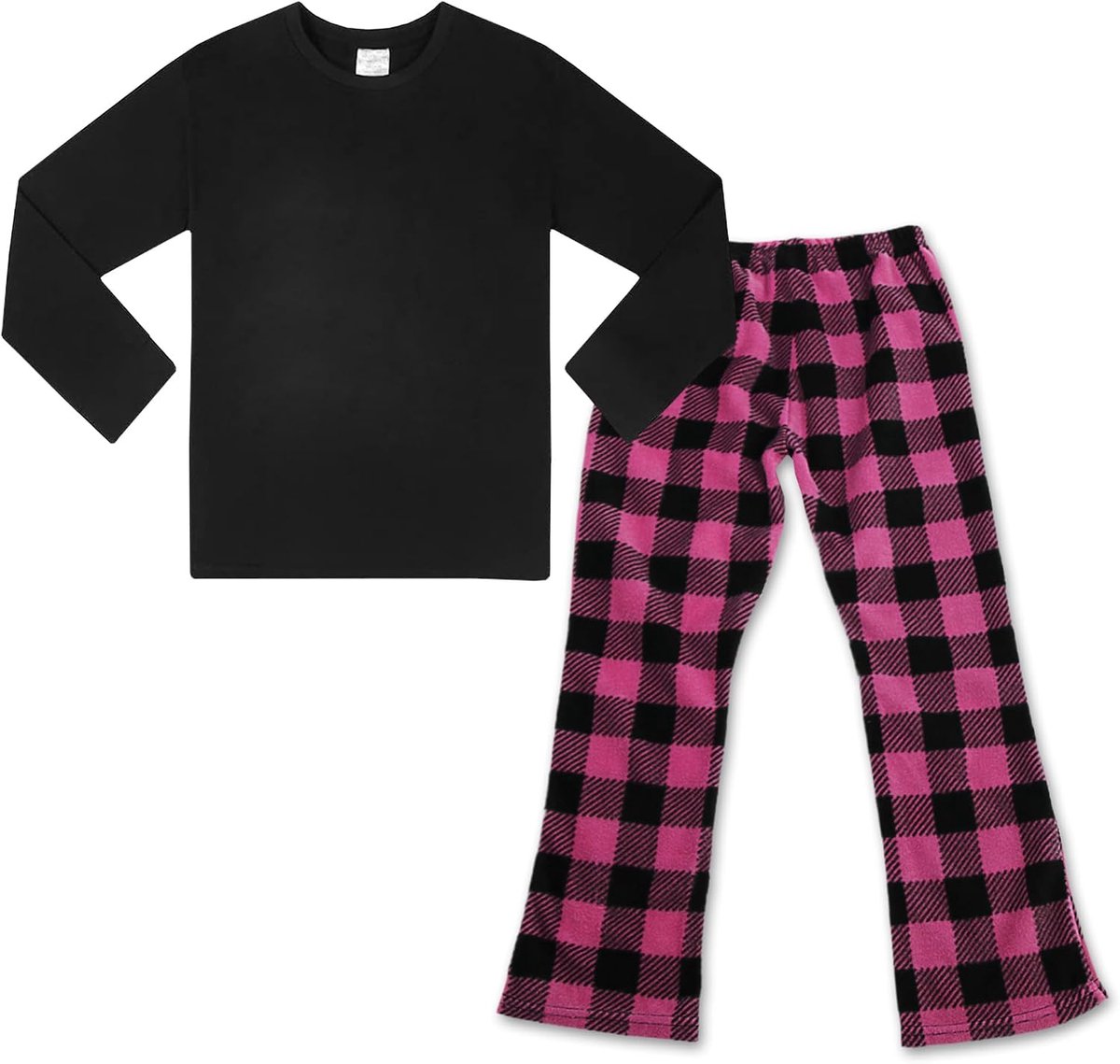 Kinderpyjama's voor meisjes, lange mouwen, winter, geruit, pyjamaset, tieners, fleece, tweedelig, nachtkleding, Kerstmis, pyjama, maat 7-13 jaar