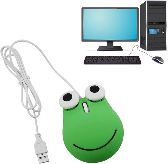 Schattige Muis, USB-bedrade Muis Ergonomisch Ontwerp Dierlijke Groene Kikkervorm Computermuis met Snoer voor Kinderen, voor Laptop-pc — afbeelding 3