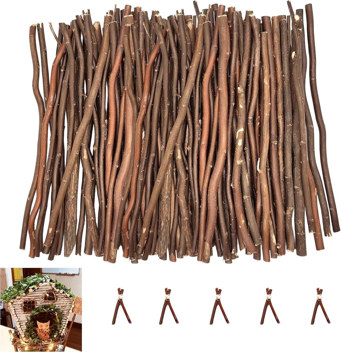 Houten blokstokjes, 100 stuks houten stokjes om te knutselen, 20 cm lang, 0,5-0,6 cm diameter, houten stokjes, houtblok, handwerk om te knutselen, om te knutselen, hout, bruin
