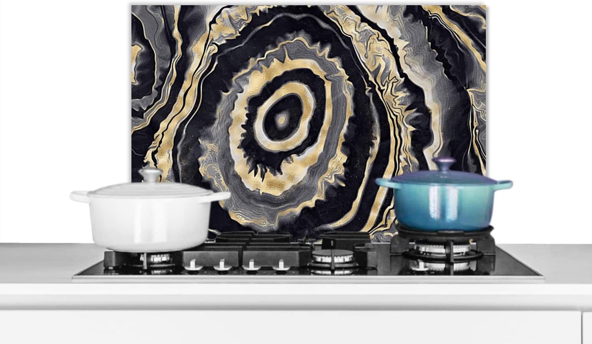 Spatscherm Keuken - 70x50 cm - Agaat - Goud - Geode steen - Marmer