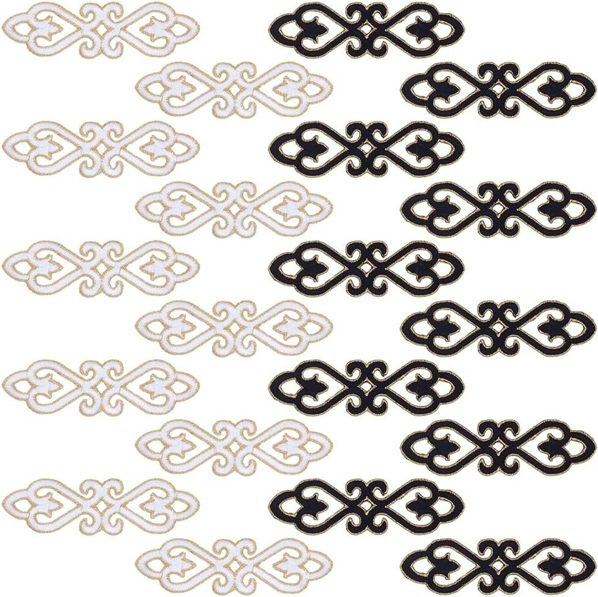 20 Stuks Scroll Trim Borduur Applique Zwart Wit Hol Trim Strijk Patches 37x125mm Naai Ribbons voor Kostuum en Kledingherstel DIY