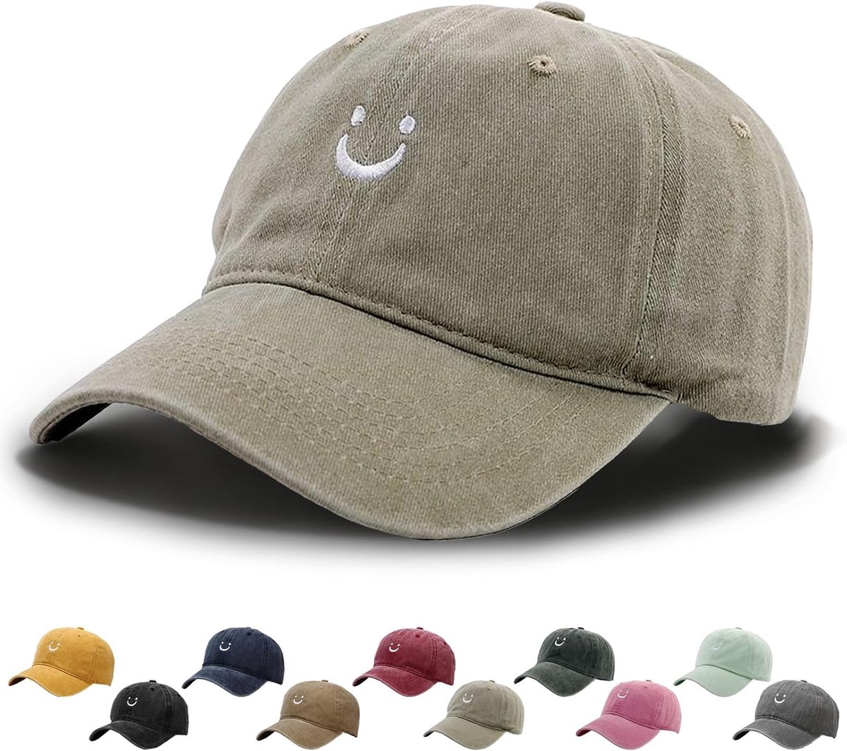Smiley Gezicht Retro Katoen Baseball Cap, Honkbalpet In Washed-Distressed Look, Geschikt voor Buitensporten, voor Mannen en Vrouwen