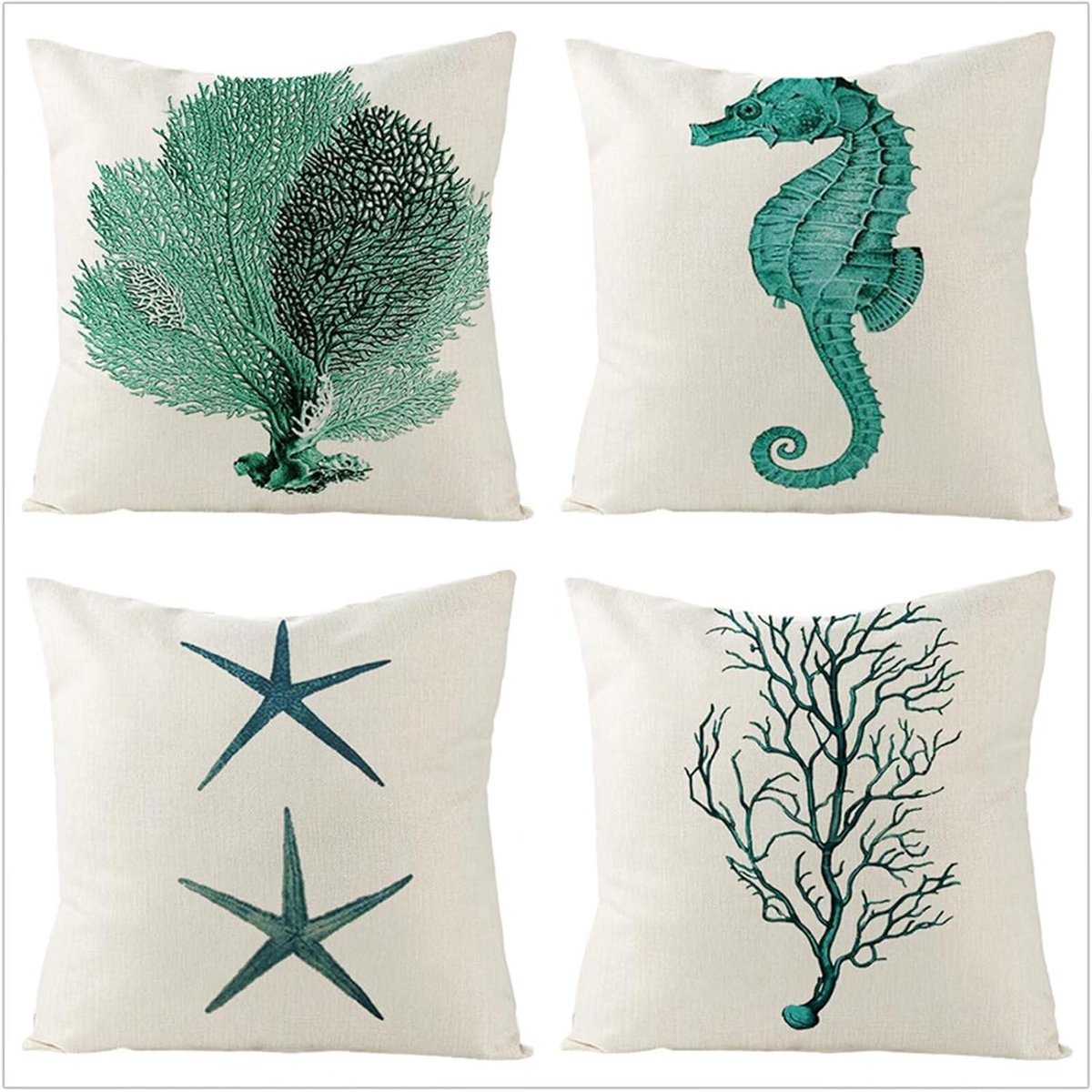 55 x 55 cm, witgroen plant tuinkussens 52 x 22 inch, zachte kussenhoes voor buiten linnen met onzichtbare rits voor sofa stoel woonkamer, pak van 4