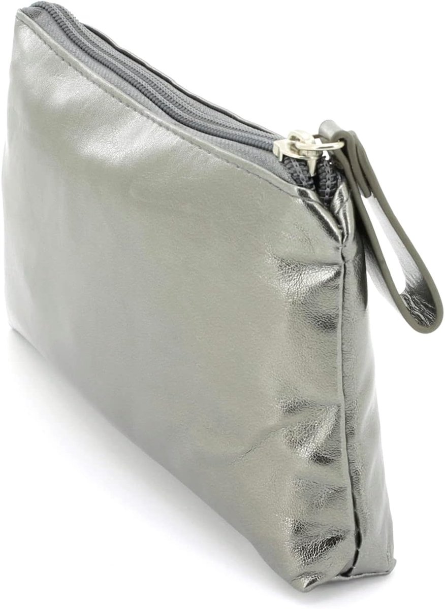 Tas van kunstleer voor dames, metallic afwerking, met ritssluiting en draaggreep, cosmeticatas voor op reis, goud., Elegant