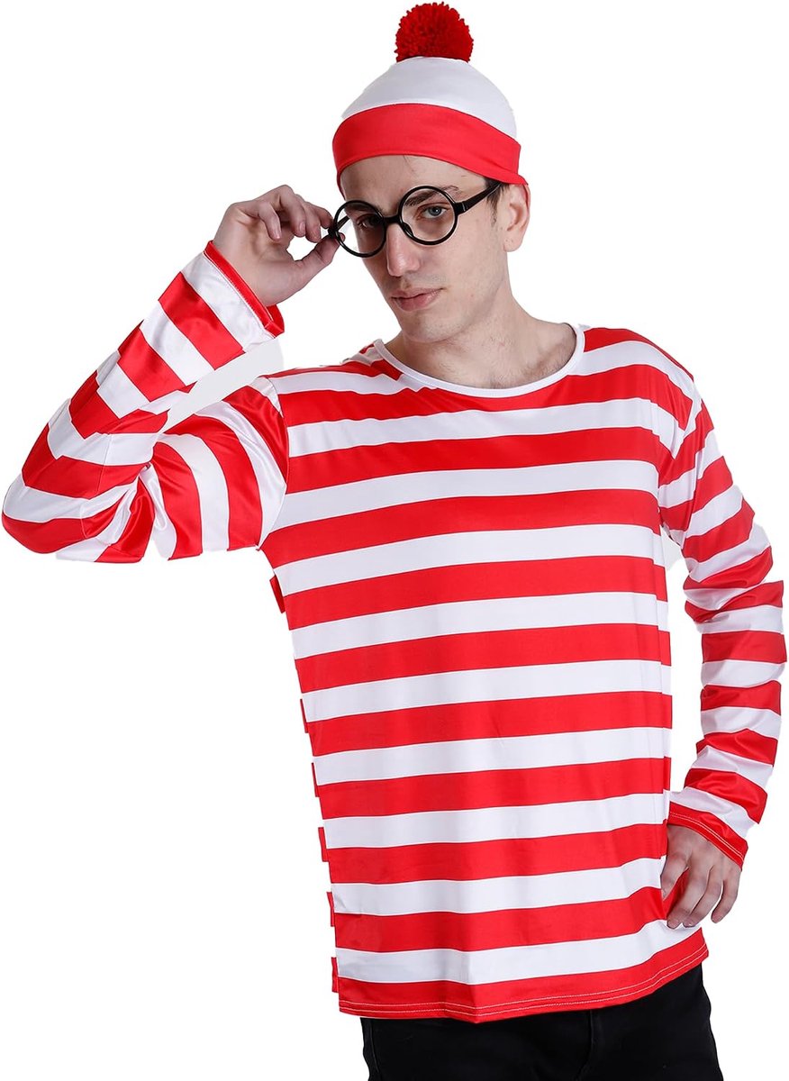 Wally kostuum met bril en muts, voor heren en dames, uniseks, carnaval, Halloween, Venetiaanse gondola