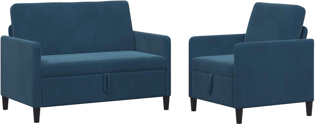 Sofa met opbergruimte, 2 stuks, blauw, polyester