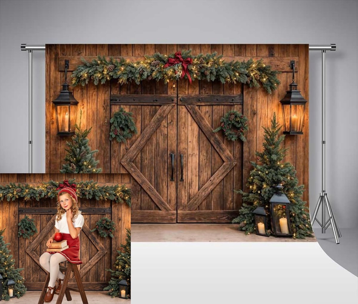 Fotografieachtergrond voor Kerstmis 3 x 2 m Vintage Bruine Houten Schuur Vakantiehuis kerstboom achtergrond voor feest en decoratie Familie Portret Foto-achtergronden Fotostudio