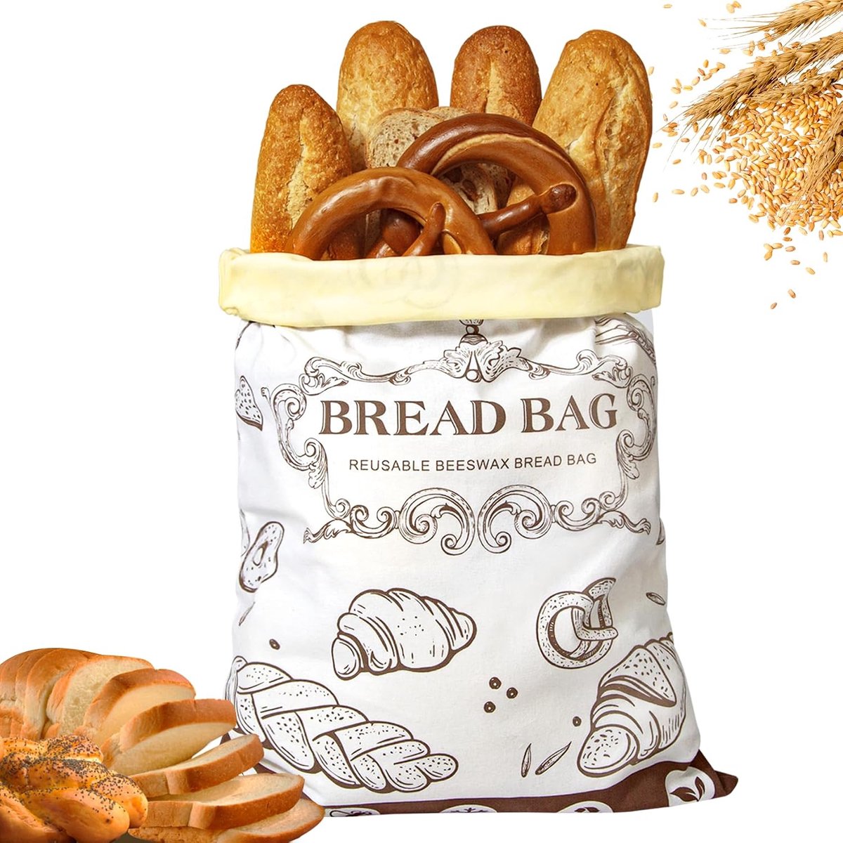 Herbruikbare bijenwas broodzakken met rits - katoenen opslag met grote capaciteit voor zelfgemaakt, zuurdesem en vers brood | FDA voedselveilige milieuvriendelijke opslagoplossingen (beige, 1