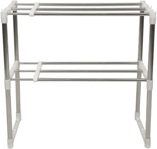 Magnetronrek met 2 niveaus, tafelorganizer, mini-ovenhouder, keukenapparatuur, rek voor kleine keuken, werkbladen, staand rek, houder voor magnetron, keukenrek — afbeelding 5