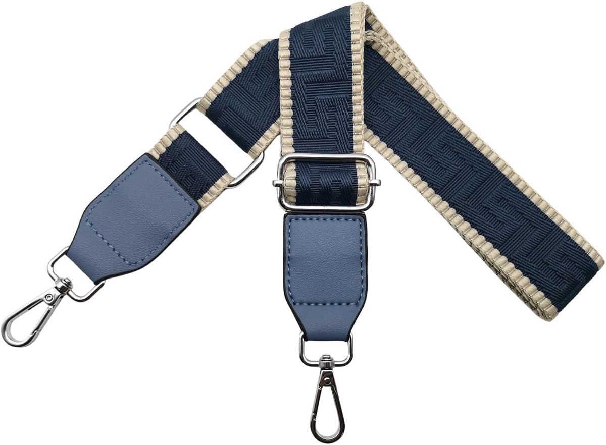 Schouderriem voor tas, tasriemen om te wisselen, verstelbare tasriem, breed 3,8 cm, met leer, zilveren karabijnhaak, tassenband, schouderriem voor dames, handtassen, kaki/donkerblauw, T27