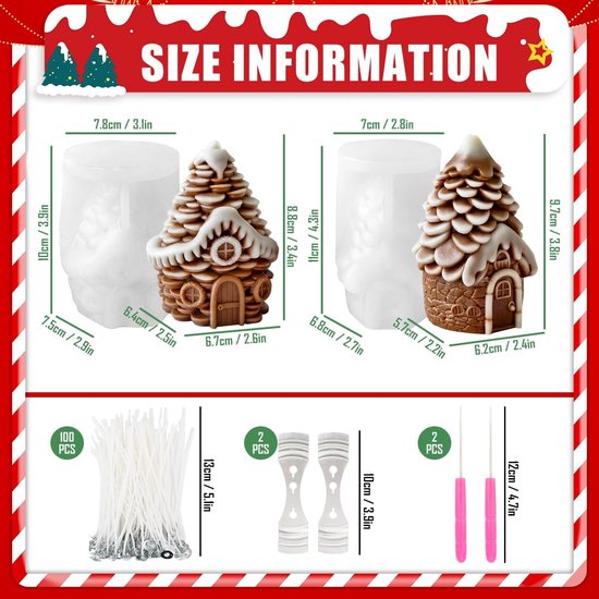 Vormen, kaarsen Kerstmis, dennenappelhuis, kaarsvormen om zelf te gieten, kerstkaarsen zelf maken, kaarsgietvormen met lonten en knutselgereedschap voor kerstdecoraties — afbeelding 4