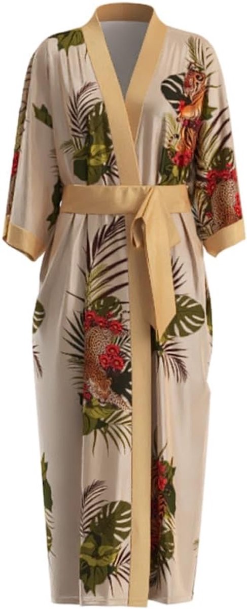 lange satijnen kimono, zijdeachtige badjas met bloemen, ochtendjas voor bruidsmeisje