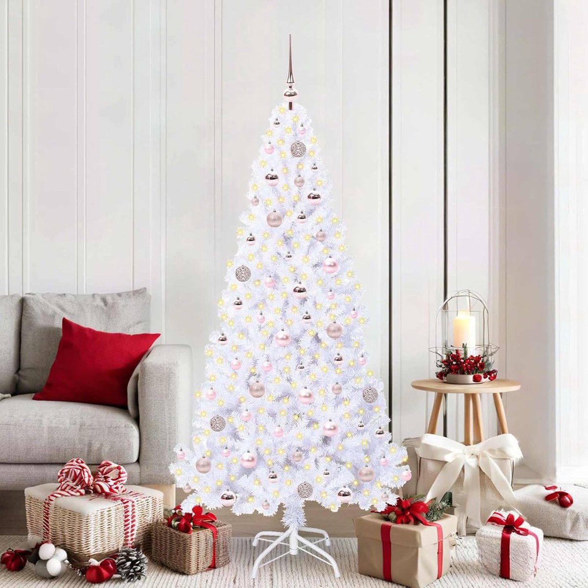 Kunstkerstboom, wit, 180 cm, pvc en staal, kerstboom voor woonkamer, kantoor of kerstmarktdecoratie, 3426769