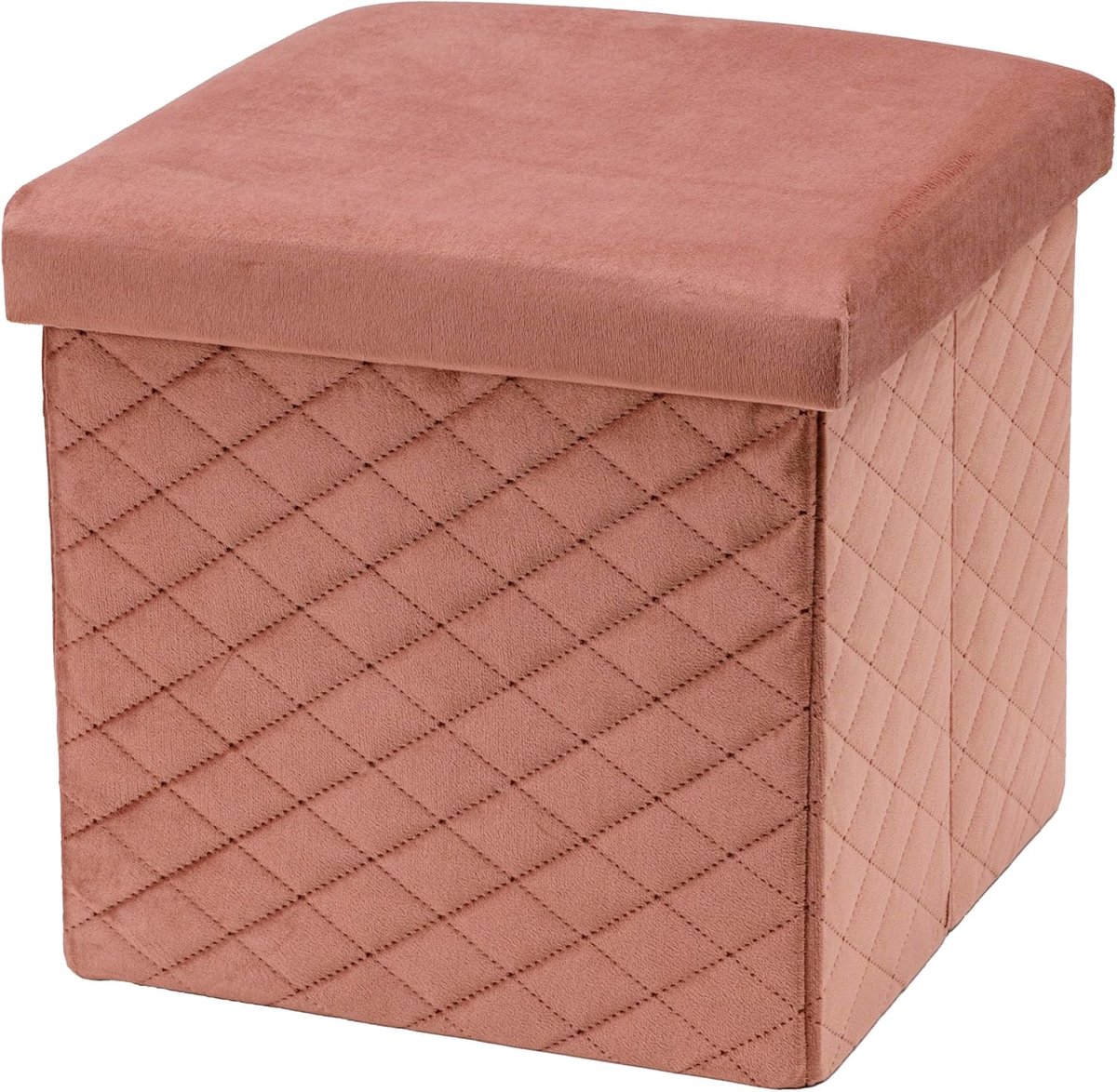 Home Opvouwbare kubuszitzak van fluweel, gevoerde voetensteun, opbergkruk voor slaapkamer en woonkamer, ruimtebesparend, 38 x 38 x 38 cm, poederroze