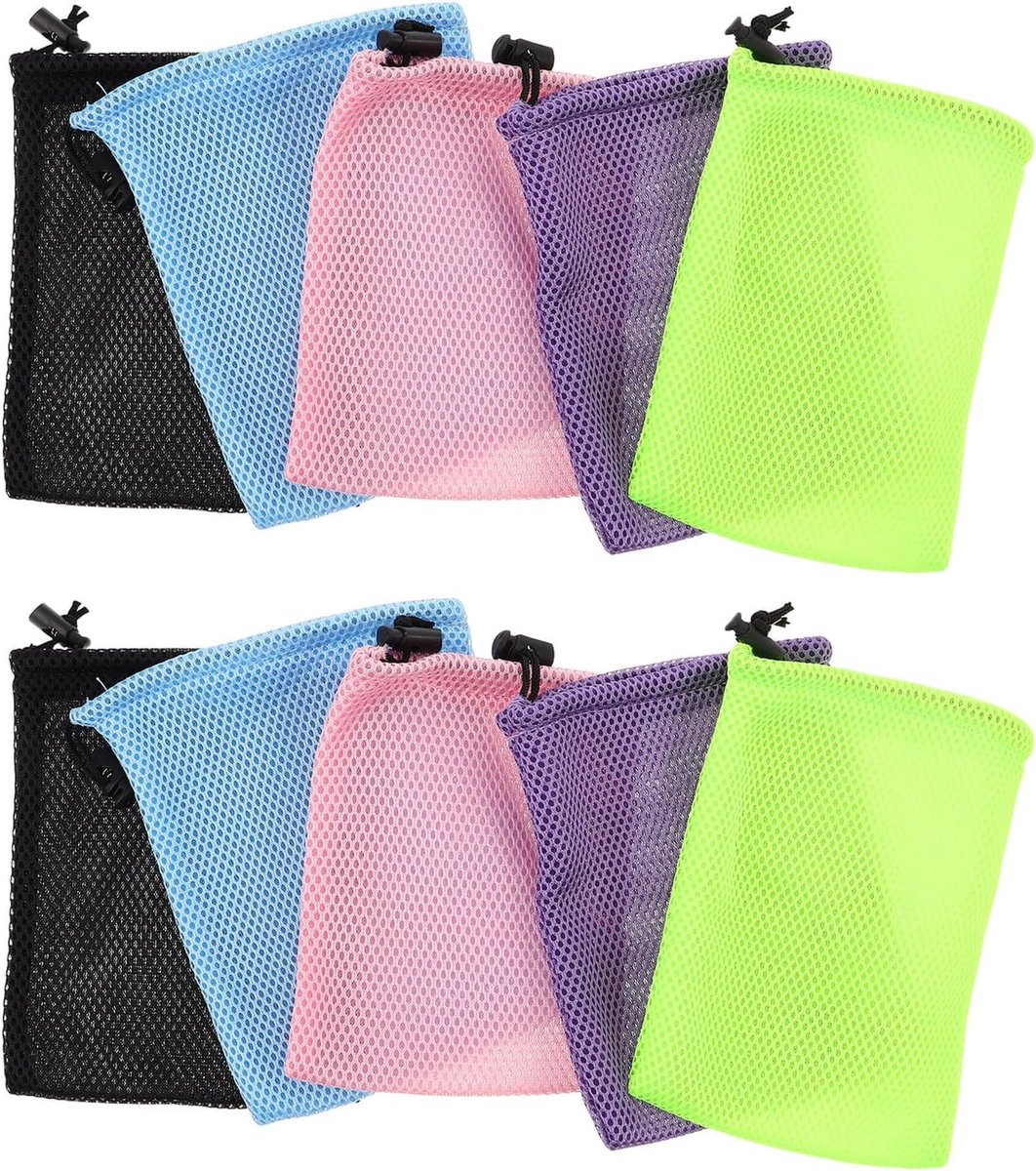 10 Stuks Delige Nylon Mesh Trekkoordzakken Ademende Opbergzakken voor Speelgoed Wasgoed Lichtgewicht Ventilerend voor Reizen Thuisorganisatie