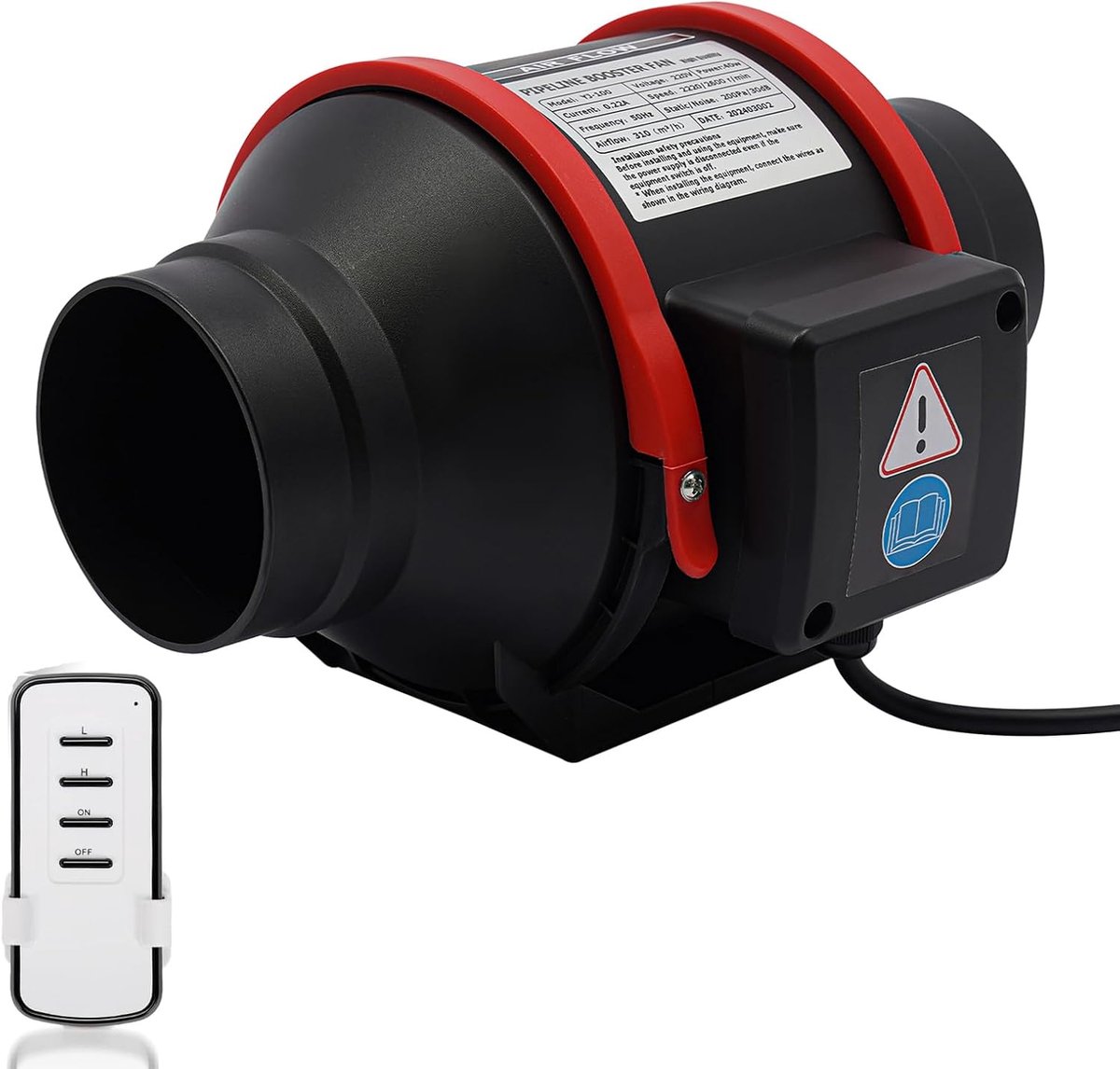 100 mm, stille buisventilator met afstandsbediening, regelbare afvoerventilator, 310 m³/u, 40 W puur koperen motor, ventilator voor ventilatie, kweektent, hydrocultuur