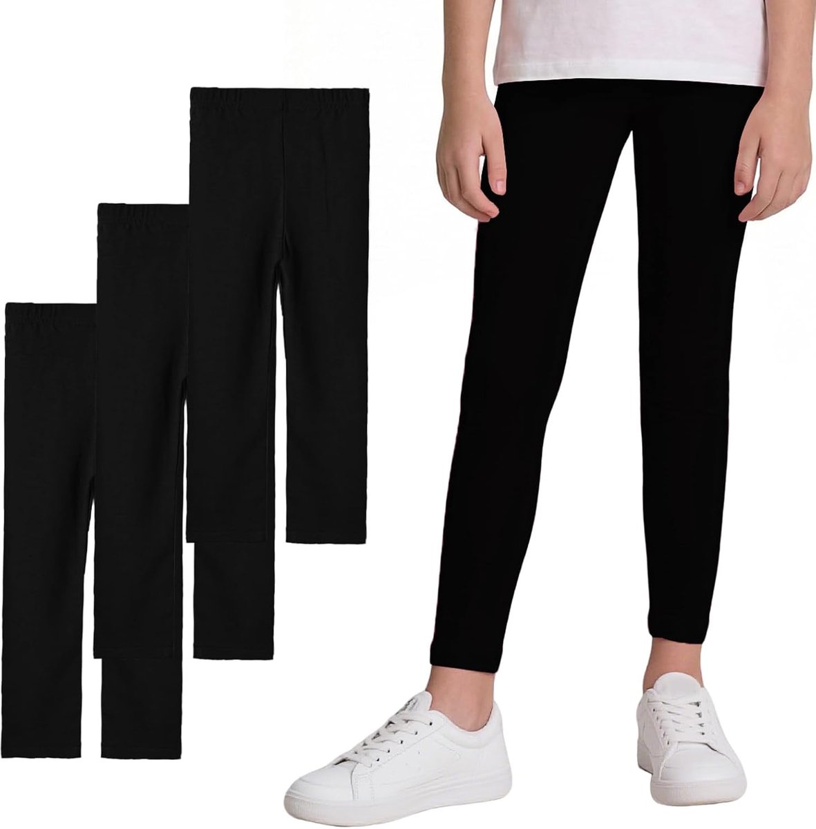 Leggings Meisjes Modal Kinderen Ademend Elastische Sportleggings 3-pack Lange Broeken Comfortabele Zachte Sportbroeken Eenkleurige Kinderbroeken Activewear voor Dansschool, MAAT 104-152
