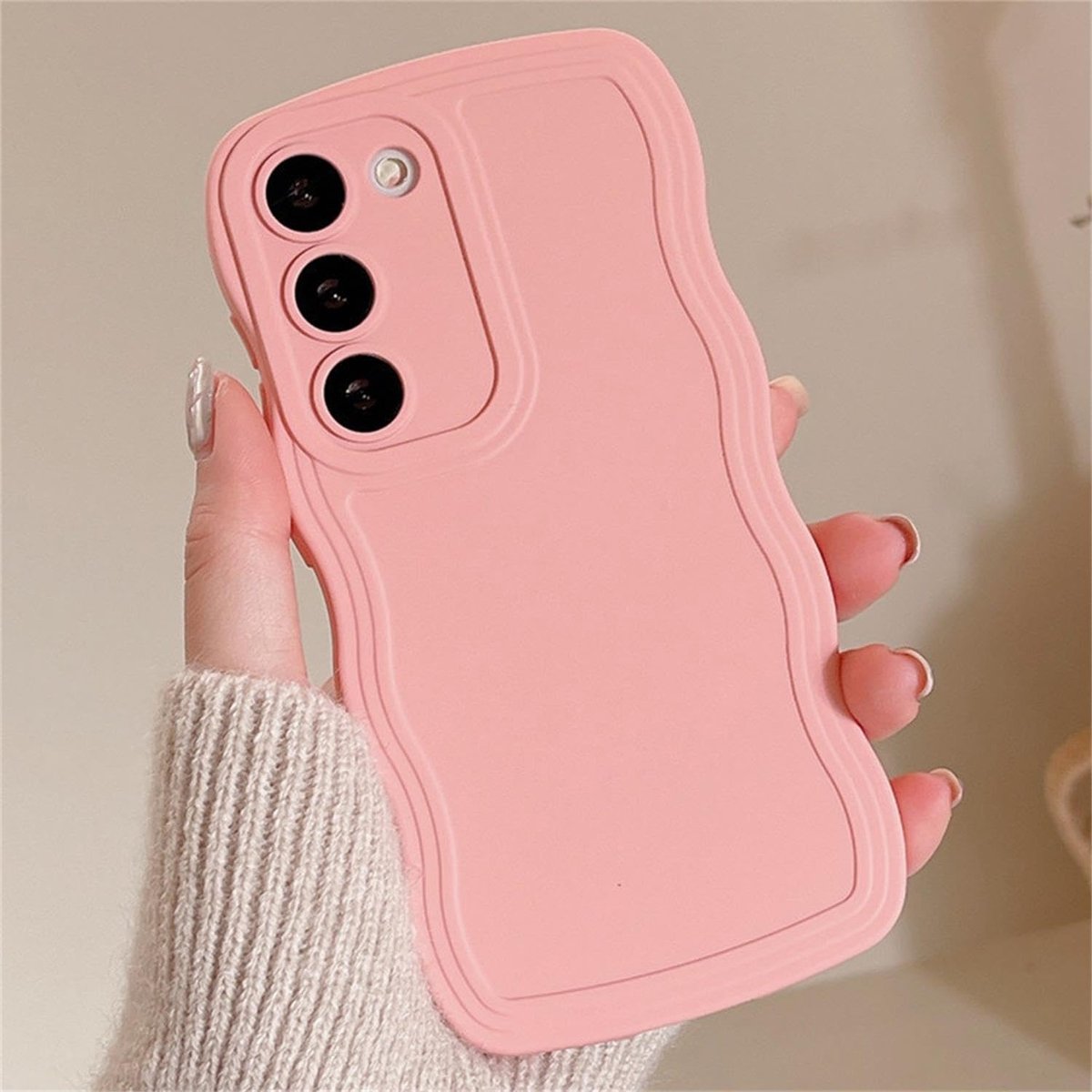 Beschermhoes voor Samsung Galaxy A32 5G, Schattig, Pure Kleur, Gegolfd Frame, Krullend, Siliconen, Zacht, Ultradun, Schokbestendig, Vrouwen Meisjes
