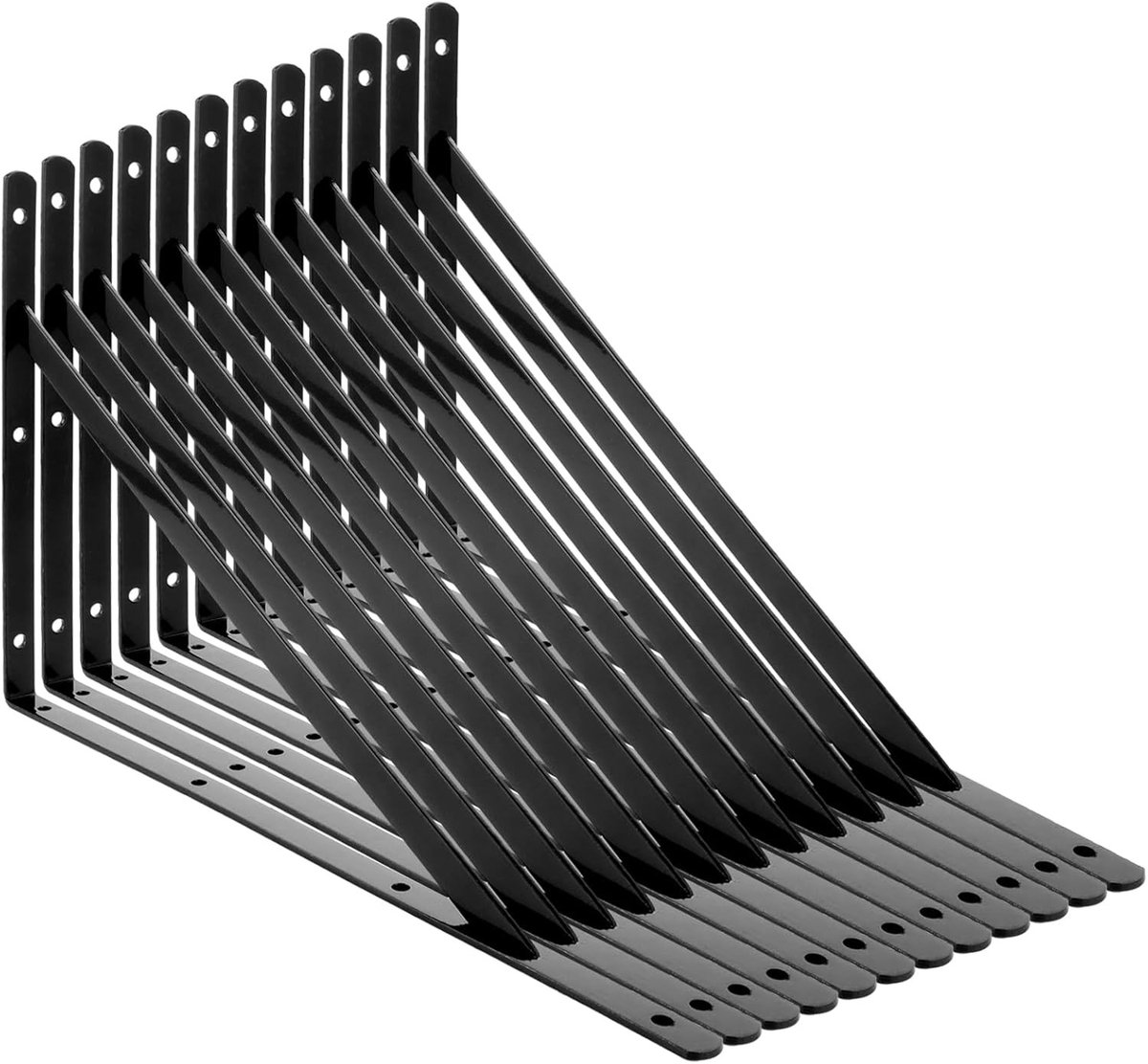 Set van 12 Zwarte Metalen Plankdragers voor Wandmontage, 400 x 250 mm, Stevige Console voor Hoekplanken, Ideaal voor Zware Lasten en Ruimtebesparing