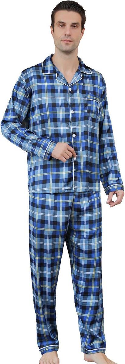 pyjamaset voor heren, opvouwbare halslijn, lange mouwen en lange broek, losse pasvorm, huiskleding voor grote jongens, een verscheidenheid aan kleuren en specificaties zijn