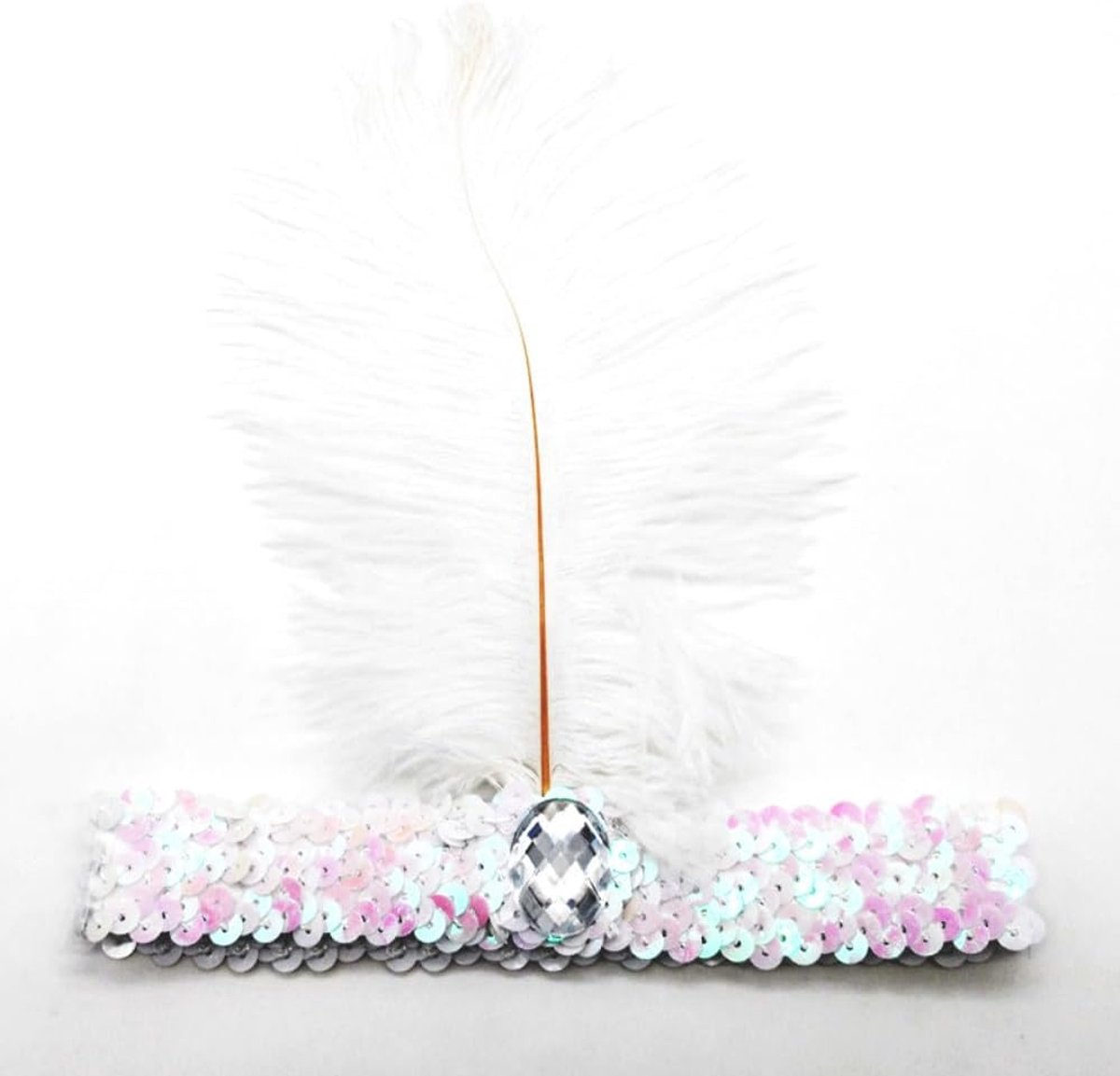 Hoofdband met veren en pailletten, 2 stuks, haaraccessoires van veren, jaren 20-accessoire, haarband, hoofdsieraad voor vrouwen en meisjes, party, maskerade, podiumshow, themafeest, carnaval, wit