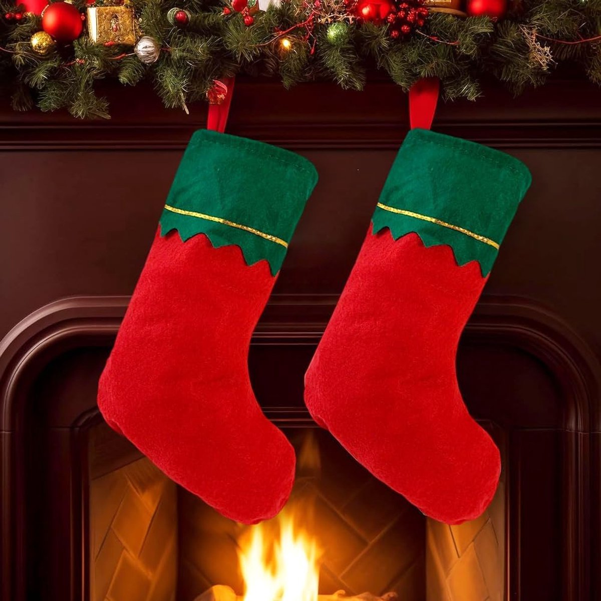 Kousen, kerstsokken om op te hangen, kerstboomsokken, kerstkous voor open haard, kerstboom, open haard, decoratie, kerstdecoratie, Amerikaanse snoepzak, kerstsok (wit)