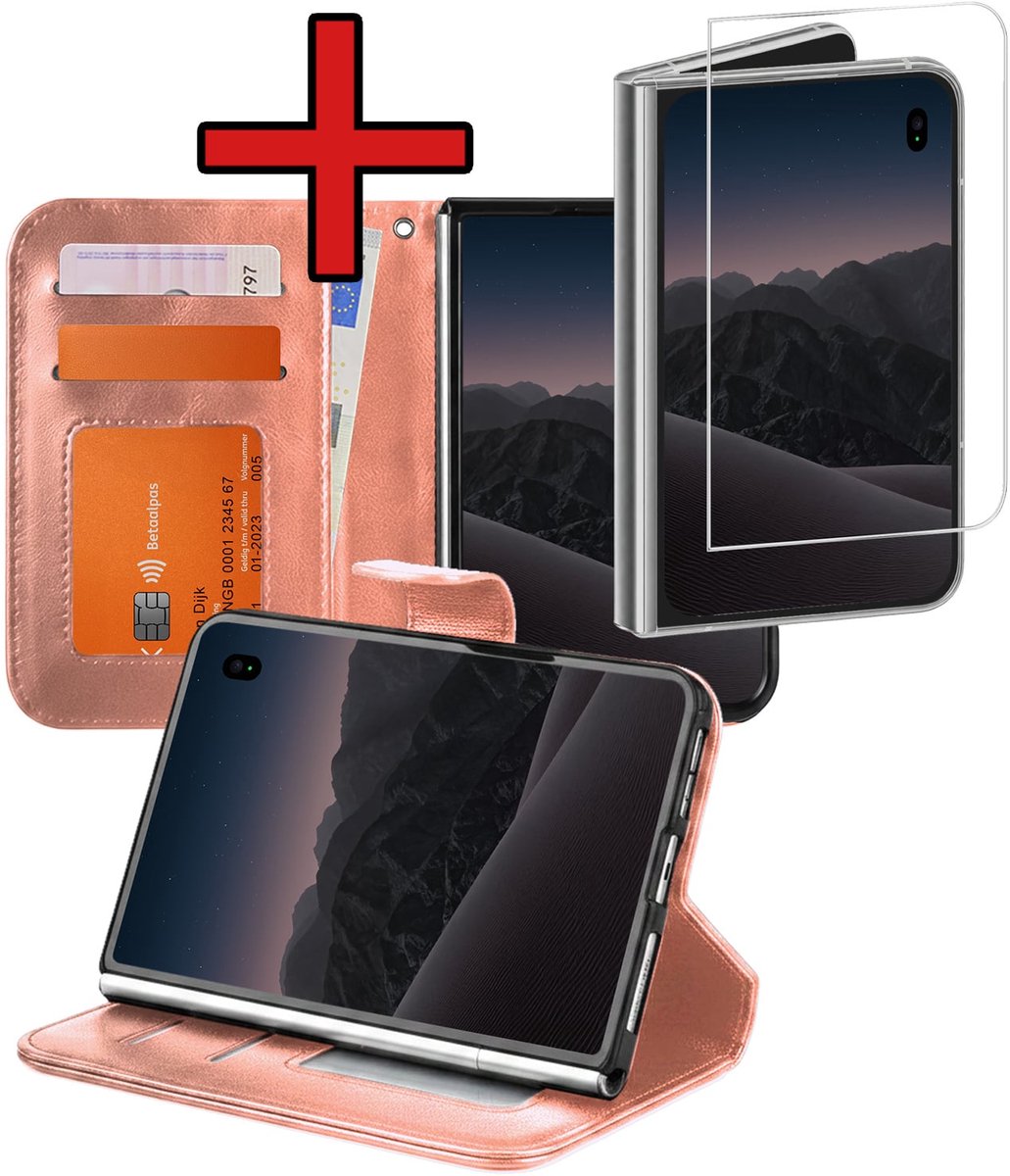 Hoesje - Met Screenprotector - Geschikt voor Apple iPhone Duo - Luxe Pasjeshouder - Flipcase - Bookcase Portemonee - Flip Case - Kunstleer Book Case - Book Cover - Walletcase - Portemonneehoes - Telefoonhoes - Rosé goud