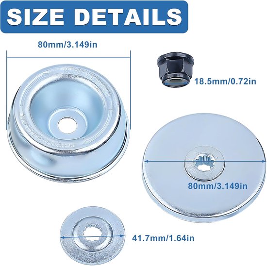 Blade Kit voor STIHL FS55 FS38 FS90R FS45 FS56 FS80 FS85 FS88 FS120, AUMEL Strimmer Attachments Parts Rider Plate + Thrust Plate + Stuwkracht Plaat + Moer Accessoires 4 in 1 — afbeelding 4