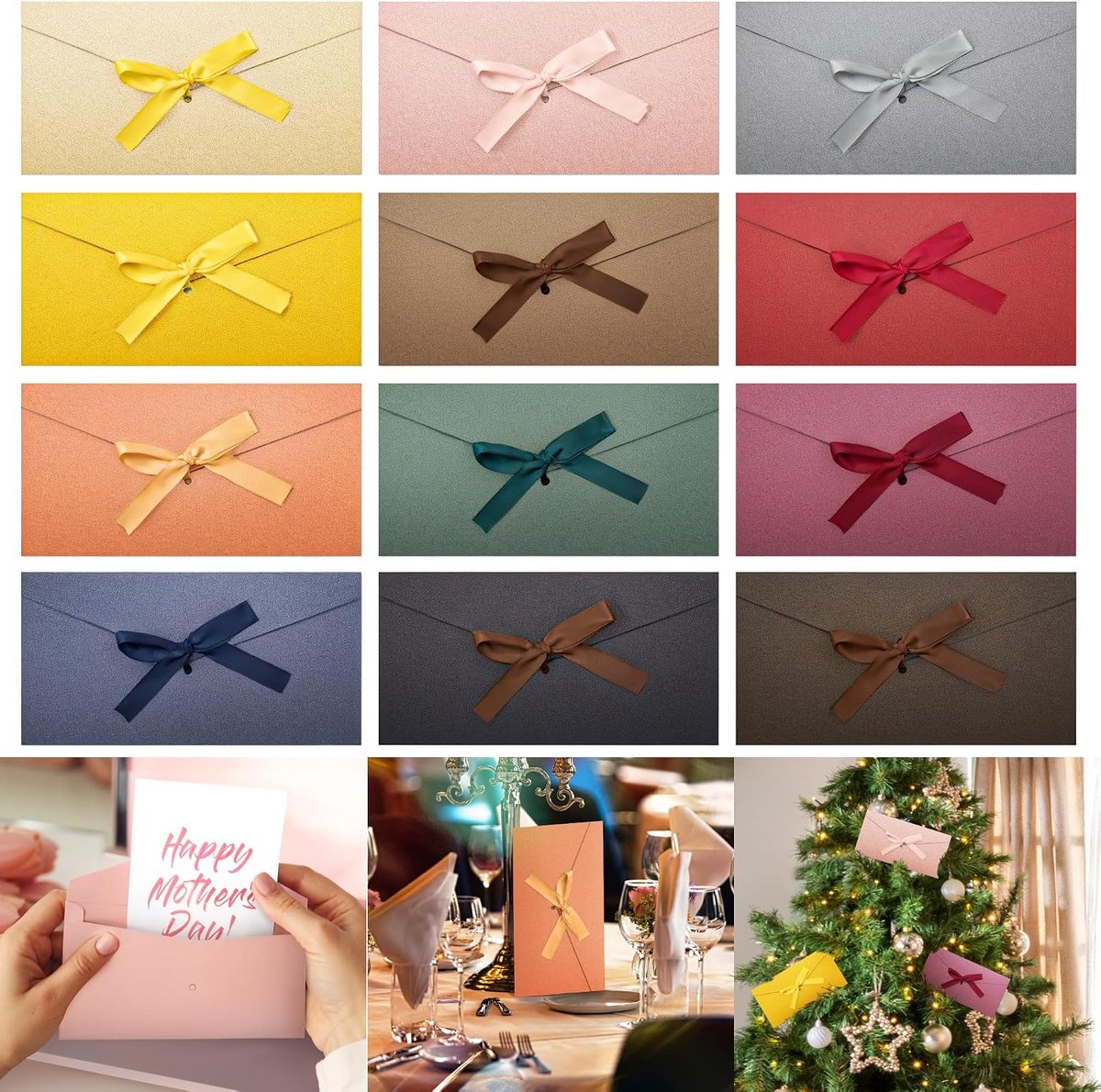 12 stuks kleurrijke enveloppen met linten, vintage enveloppen van kraftpapier, 12 kleuren, wenskaarten, enveloppen voor bruiloftsuitnodigingen, grote enveloppen voor verjaardag, bruiloft, Kerstmis, 22