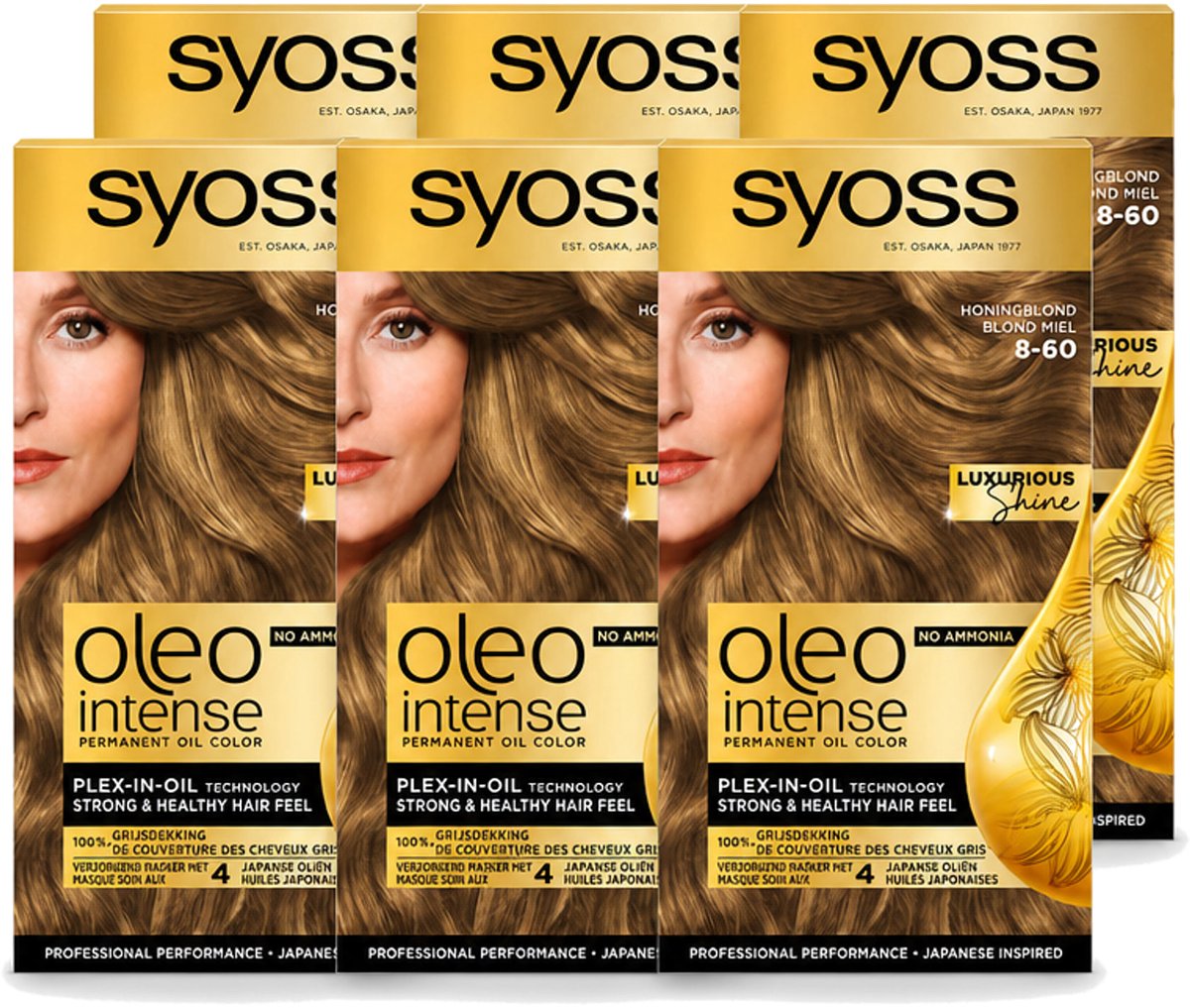 6 x SYOSS - Oleo Intense 8-60 Honing Blond - Haarverf - Zonder Ammoniak - Grijsdekking - Langdurige Kleur - Voordeelverpakking - 6 stuks